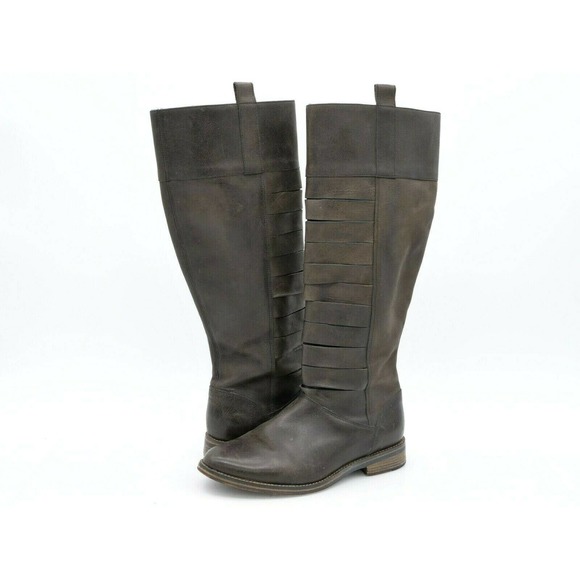 J Shoes Riding Boot Womens 7.5 Gray Leather Knee High Side Zip Cartel Moto Biker - Picture 1 of 12